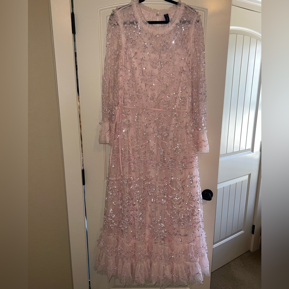 Needle & Thread Celia Long Sleeve Ankle Gown in Pink - Picture 2 of 8